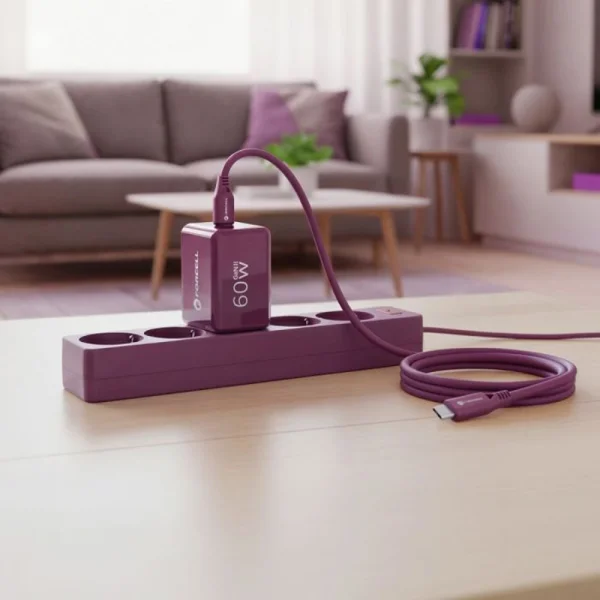 Forcell F-Energy GaN III Charger, 60W, 2 x USB C + USB C / USB C cable, VT-60, burgundy 4