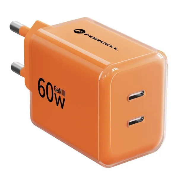 Forcell F-Energy GaN III Charger, 60W, 2 x USB C + USB C / USB C cable, VT-60, orange 2