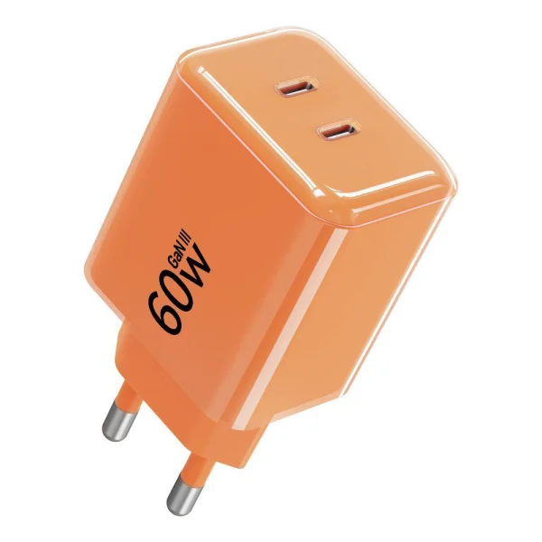Forcell F-Energy GaN III Charger, 60W, 2 x USB C + USB C / USB C cable, VT-60, orange 3