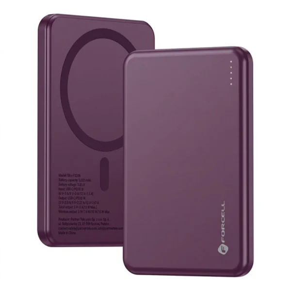 Power bank, compatible with Magsafe Forcell F-Energy Slim F5K9, Qi2, QC4.0, PD3.0, 15W, 5000 mAh, burgundy 1