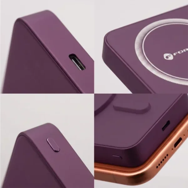 Power bank, compatible with MagSafe Forcell F-Energy SuperSlim F10K8, Qi2, QC4.0, PD3.0, 15W, 10000 mAh, burgundy 3