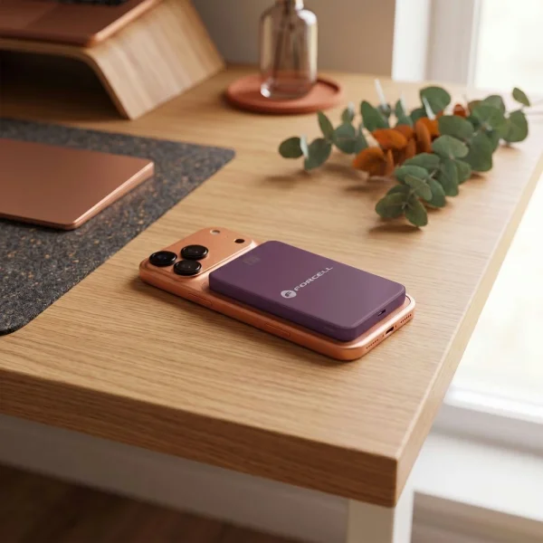 Power Bank, compatible with Magsafe Forcell F-Energy SuperSlim F5K8, Qi2, QC4.0, PD3.0, 15W, 5000 mAh, burgundy 4