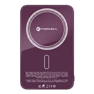 Power Bank, compatible with Magsafe Forcell F-Energy SuperSlim F5K8, Qi2, QC4.0, PD3.0, 15W, 5000 mAh, burgundy 2