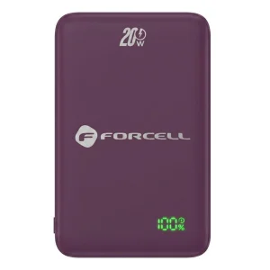 Power Bank, compatible with Magsafe Forcell F-Energy SuperSlim F5K8, Qi2, QC4.0, PD3.0, 15W, 5000 mAh, burgundy
