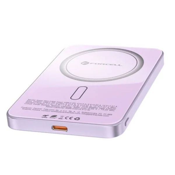 Power Bank, compatible with Magsafe Forcell F-Energy SuperSlim F5K8, Qi2, QC4.0, PD3.0, 15W, 5000 mAh, purple 6