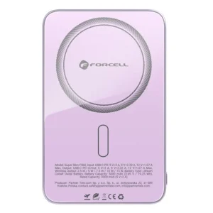 Power Bank, compatible with Magsafe Forcell F-Energy SuperSlim F5K8, Qi2, QC4.0, PD3.0, 15W, 5000 mAh, purple