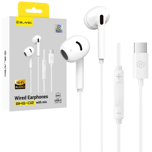 Earphones Blavec BHS-02 Type-C, DAC, BHS02-W, white 1
