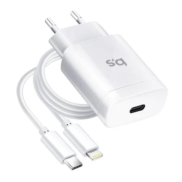 Charger for iPhone X/11/12/13, 220V, Blue Star, 18W, PD, with USB-C to Lightning cable, White 1