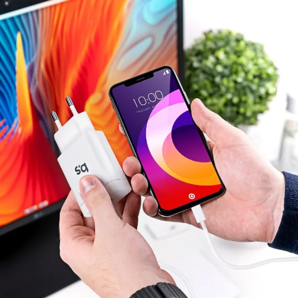 Charger for iPhone X/11/12/13, 220V, Blue Star, 18W, PD, with USB-C to Lightning cable, White 4