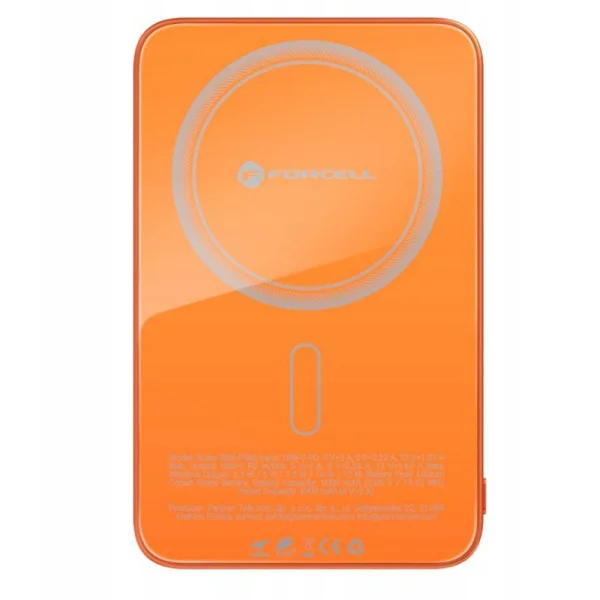 Външна батерия, съвместима с Magsafe Forcell F-Energy SuperSlim F10K8, Qi2, QC4.0, PD3.0, 10000 mAh, оранжев 2
