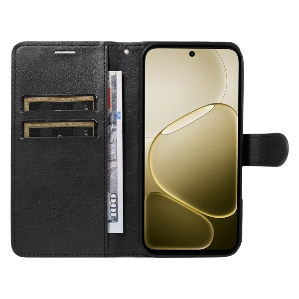 Калъф тефтер Leather Wallet Stand за Oppo A6x 5G / A6x 4G, черен 2