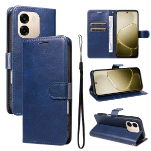 Калъф тефтер Leather Wallet Stand за Oppo A6x 5G / A6x 4G, син