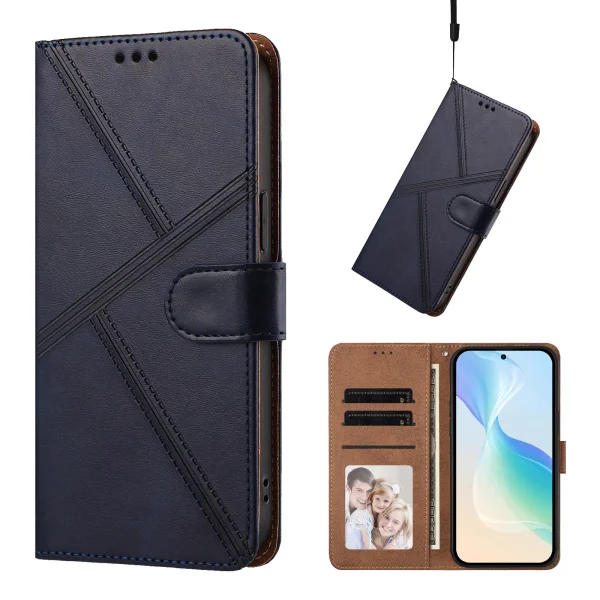 Калъф тефтер Leather Wallet за Moto G06 4G/G06 Power 4G, тъмно син 4