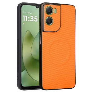 Case compatible with Magsafe Carbon Texture Leather for Motorola Moto G06 4G/G06 Power 4G, orange