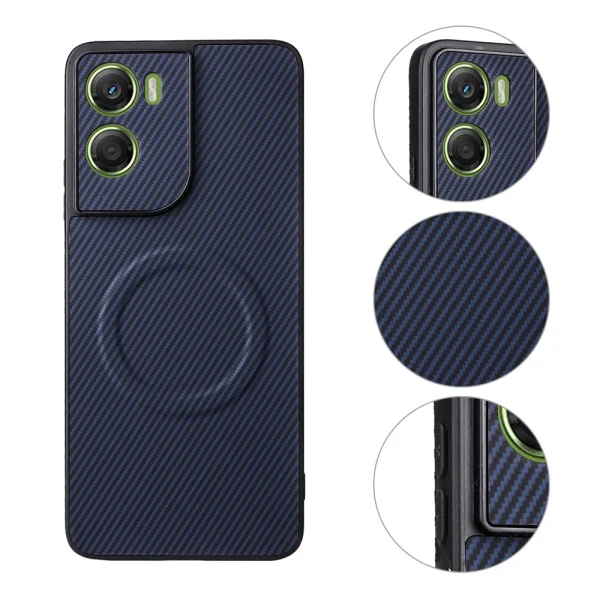 Case, compatible with Magsafe Carbon Texture Leather for Motorola Moto G06 4G/G06 Power 4G, blue 3