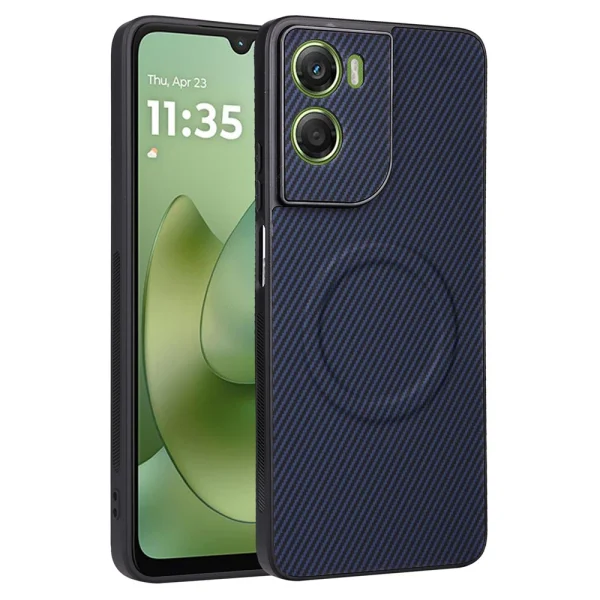 Case, compatible with Magsafe Carbon Texture Leather for Motorola Moto G06 4G/G06 Power 4G, blue 1
