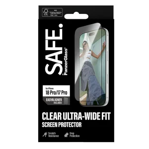 Стъклен протектор Safe за iPhone 18 Pro / 17 Pro, Ultra-Wide Fit m. EasyAligner 4