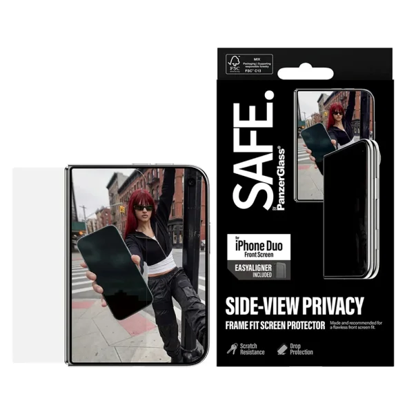 Стъклен Протектор SAFE за iPhone Duo 2-Way Privacy Sub Screen Glass Protector, Ultra-Wide Fit w. EasyAligner, черен 4