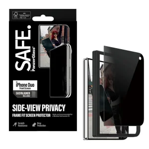 Стъклен Протектор SAFE за iPhone Duo 2-Way Privacy Sub Screen Glass Protector, Ultra-Wide Fit w. EasyAligner, черен