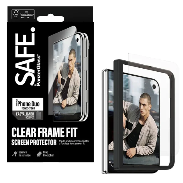 Glass Protector SAFE for iPhone Duo, Sub Screen Glass, Ultra-Wide Fit, transparent 3