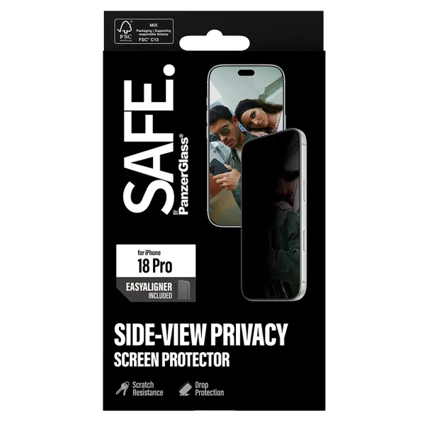 Glass Protector SAFE for iPhone 18 Pro, 2-Way Privacy, Ultra-Wide Fit m. EasyAligner, black 6