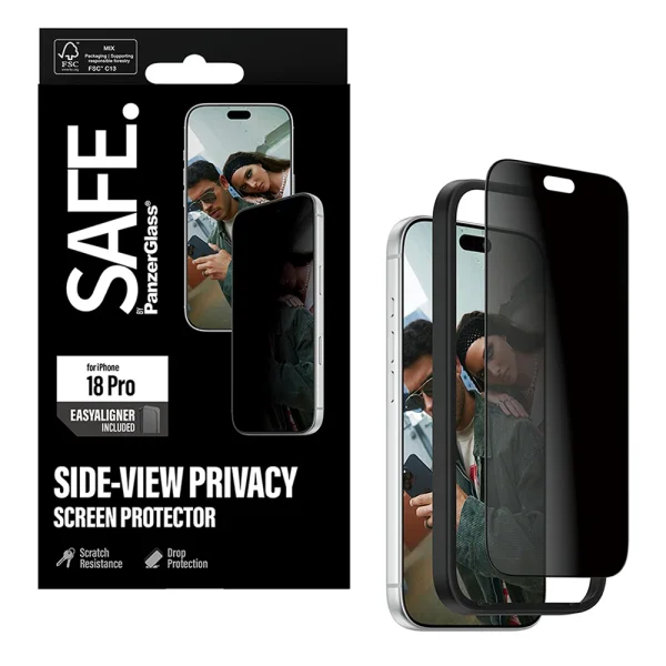 Glass Protector SAFE for iPhone 18 Pro, 2-Way Privacy, Ultra-Wide Fit m. EasyAligner, black 5