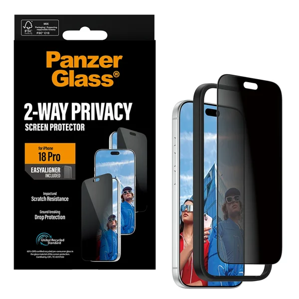 Стъклен Протектор PanzerGlass за iPhone 18 Pro, 2-Way Privacy, Ultra-Wide Fit w. EasyAligner, черен 5