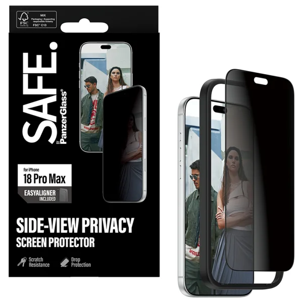 Glass Screen Protector SAFE for iPhone 18 Pro Max, 2-Way Privacy, Ultra-Wide Fit m. EasyAligner, black 5