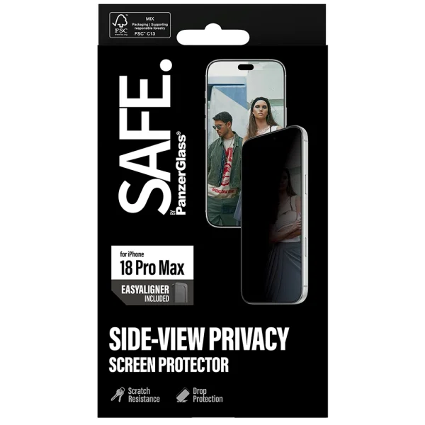 Glass Screen Protector SAFE for iPhone 18 Pro Max, 2-Way Privacy, Ultra-Wide Fit m. EasyAligner, black 6