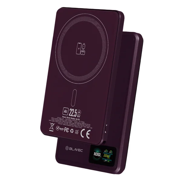 Външна батерия Blavec BJ-03, 5000mAh, Ultra Slim 7,8mm, Type- C, 22,5W, лилав 2