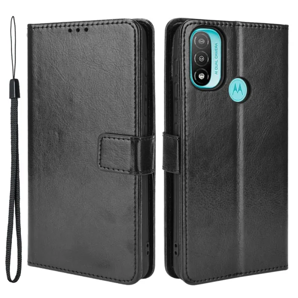 Crazy Horse Wallet Case for Motorola Moto E20, Black 1
