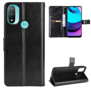 Crazy Horse Wallet Case for Motorola Moto E20, Black 6