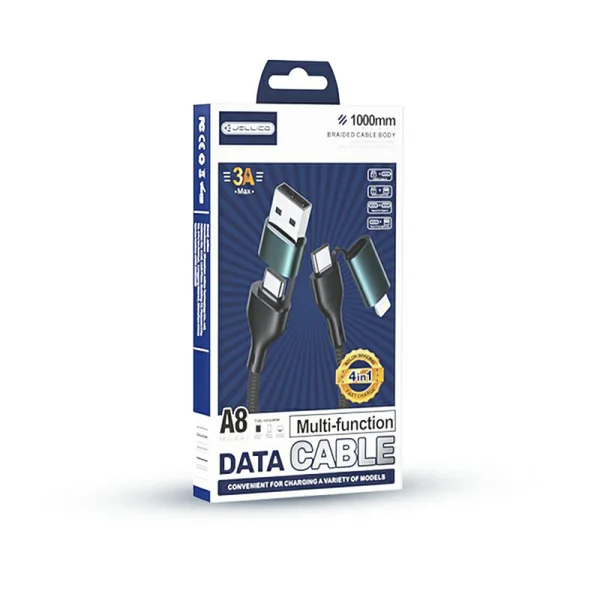 USB Кабел JELLICO A8, PD, 3A, 4 в 1, Черен 3