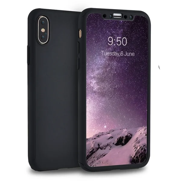 Калъф преден и заден PVC + Стъклен протектор за Iphone X / XS, Черен 1