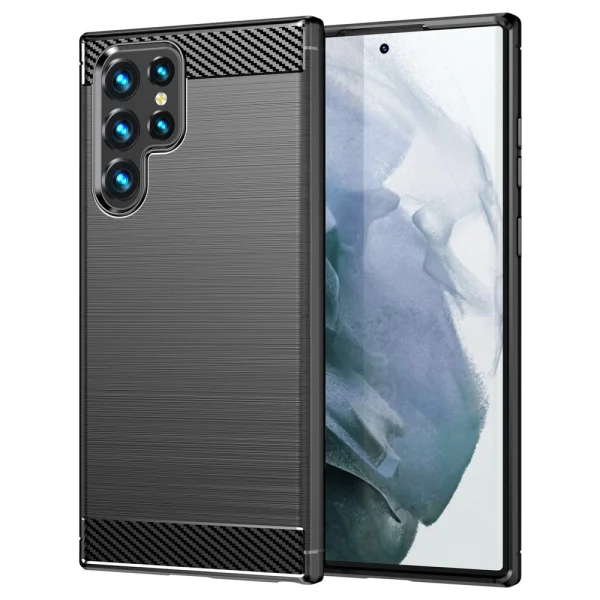 Силиконов Калъф Carbon Fibre Brushed за Samsung Galaxy S22 Ultra 5G, Черен 1