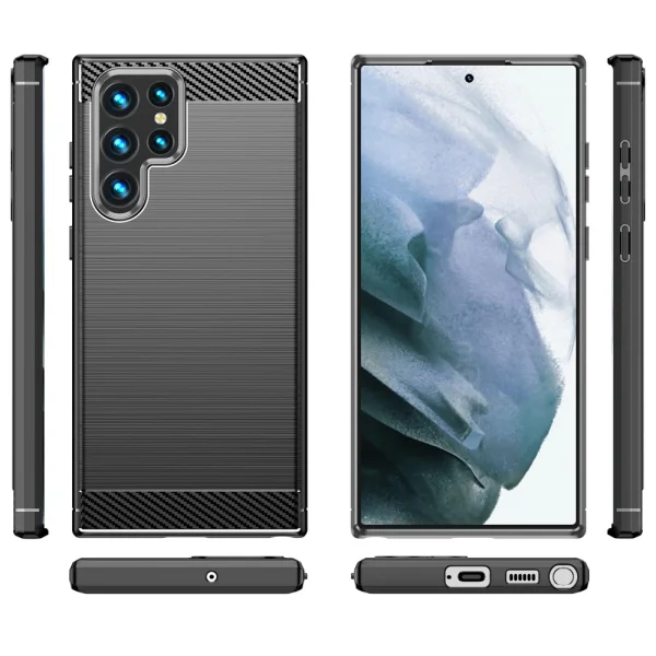 Силиконов Калъф Carbon Fibre Brushed за Samsung Galaxy S22 Ultra 5G, Черен 2