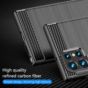 Силиконов Калъф Carbon Fibre Brushed за Samsung Galaxy S22 Ultra 5G, Черен 6