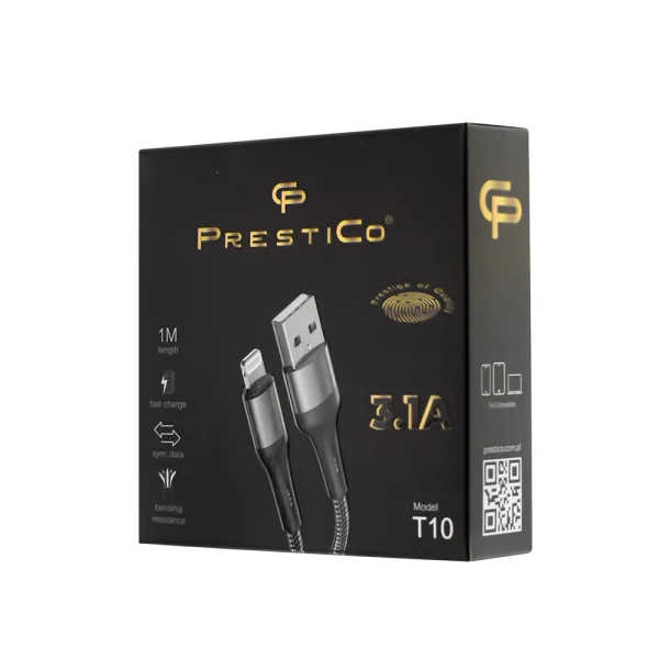 Кабел PRESTICO T10 от USB към LIGHTING, 3.1A, Черен 2