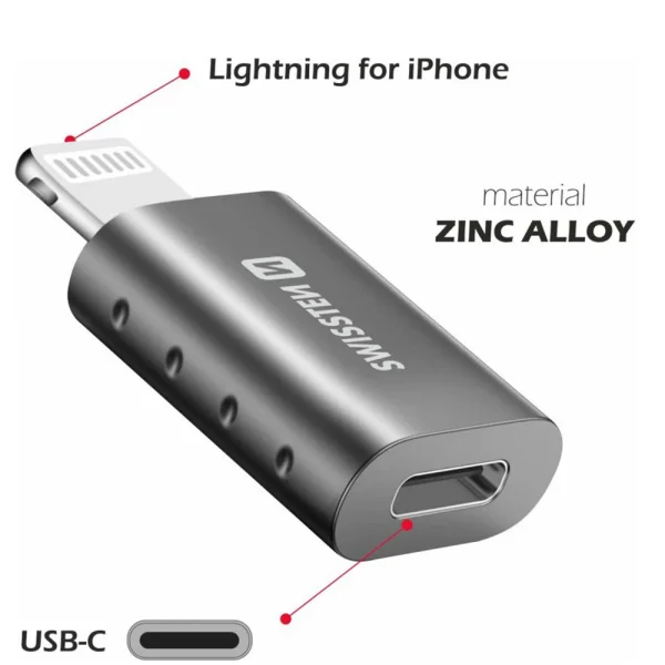 Преходник SWISSTEN, Lightning (M) към USB-C (F), черен 2