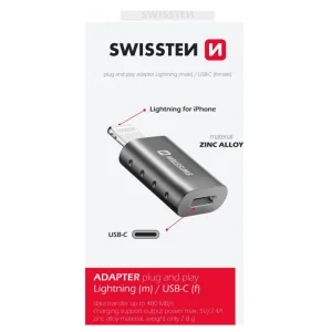 Преходник SWISSTEN, Lightning (M) към USB-C (F), черен 4