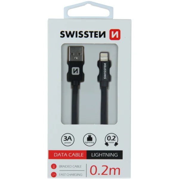 Кабел SWISSTEN TEXTILE, USB към lightning, 0.2 м, черен 2