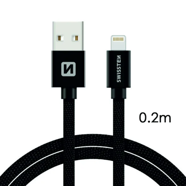 Кабел SWISSTEN TEXTILE, USB към lightning, 0.2 м, черен 1