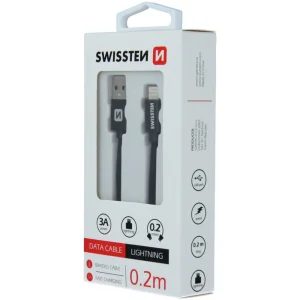 Кабел SWISSTEN TEXTILE, USB към lightning, 0.2 м, черен 3