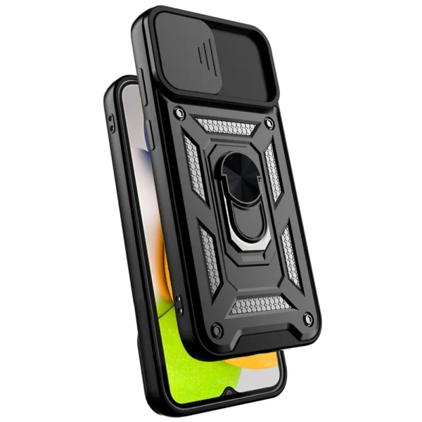 Удароустойчив гръб с поставка Camera Protection за Samsung Galaxy A03, черен 2