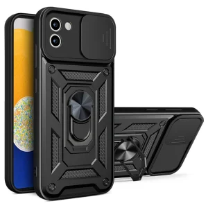 Удароустойчив гръб с поставка Camera Protection за Samsung Galaxy A03, черен