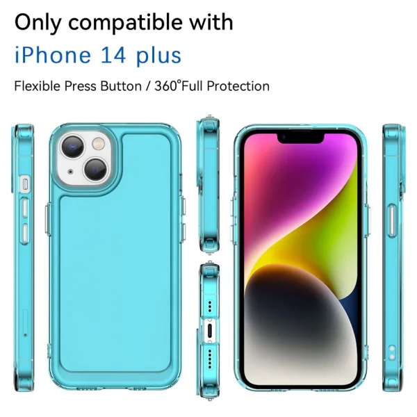 Силиконов калъф Candy за iPhone 14 Plus, Прозрачен-Син 2