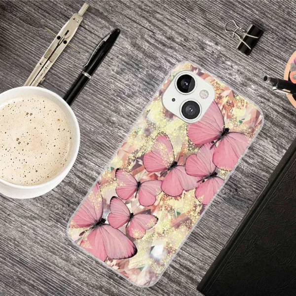 Silicone Case for iPhone 14, Pink Butterfly 3