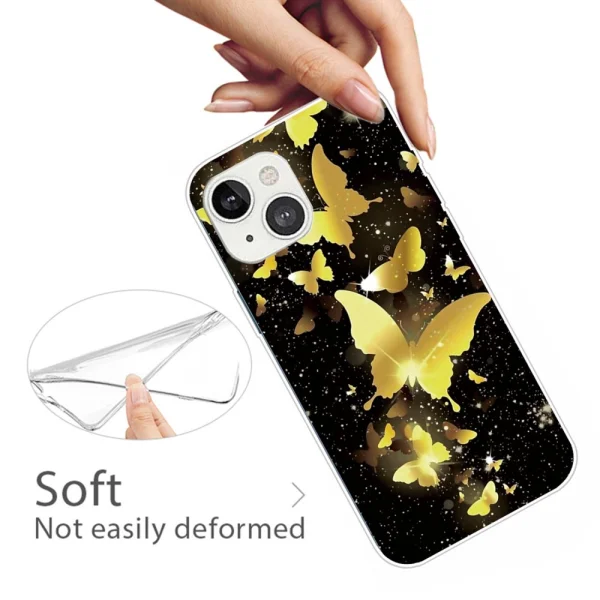 Silicone Case for iPhone 14, Golden Butterfly 2