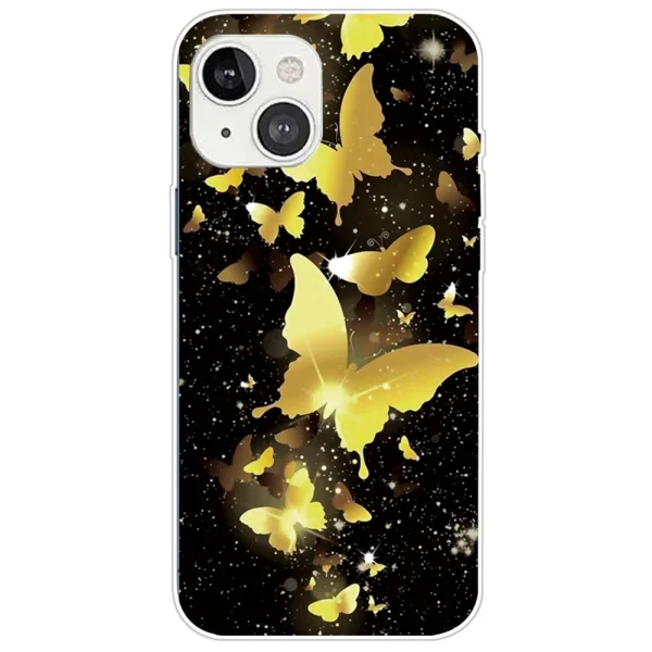 Silicone Case for iPhone 14, Golden Butterfly 1