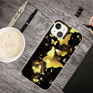 Silicone Case for iPhone 14, Golden Butterfly 3